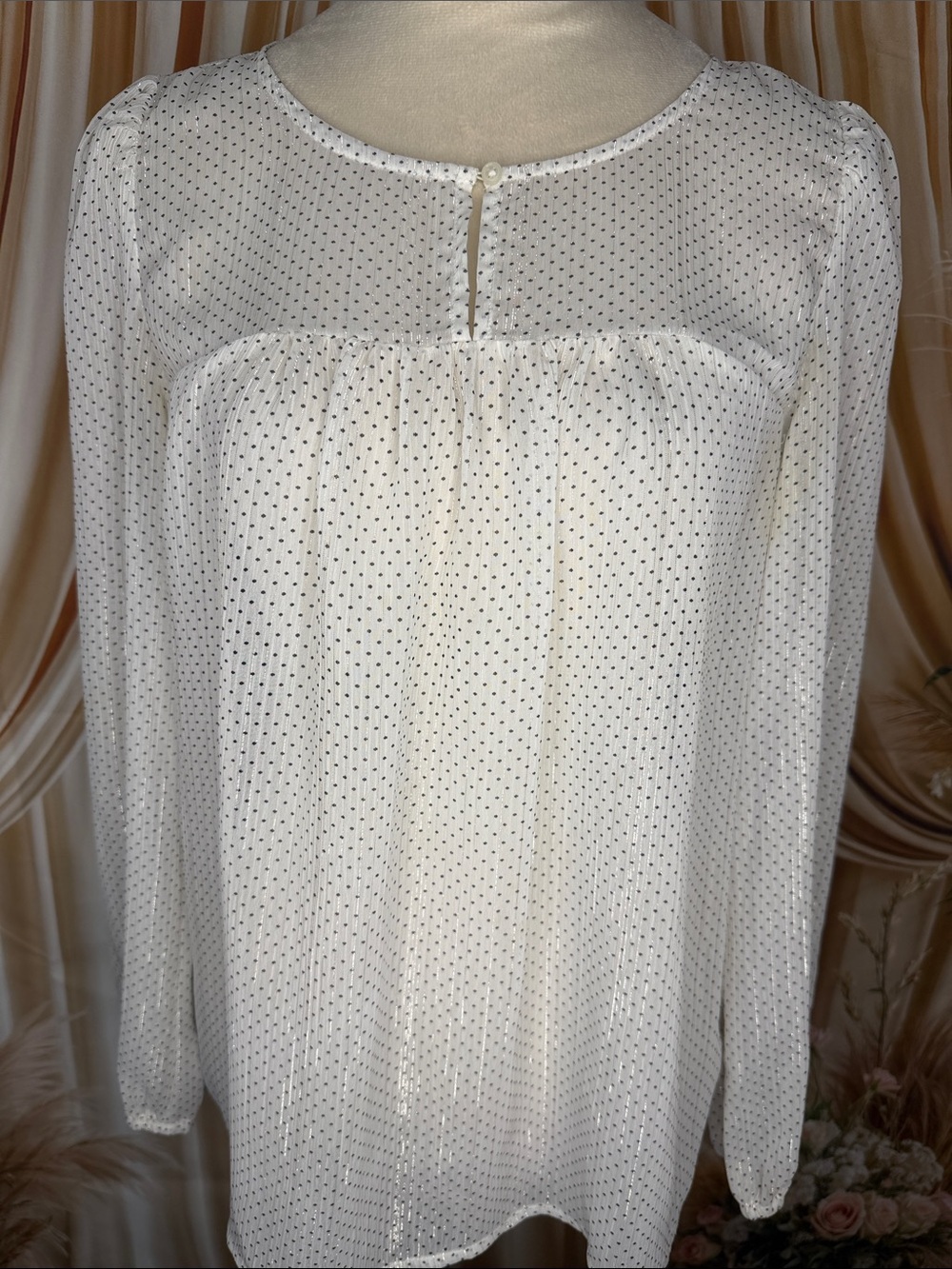 Banana Republic Ivory Blouse with Black Microdots
